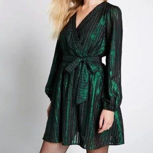 Modcloth Your Time to Shine Fringed Stripe Metallic Green Mini Dress Size XS